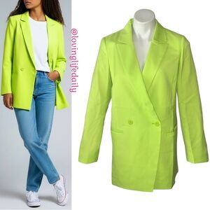 NWT Wildfang The Empower Double Breasted Blazer Neon Green